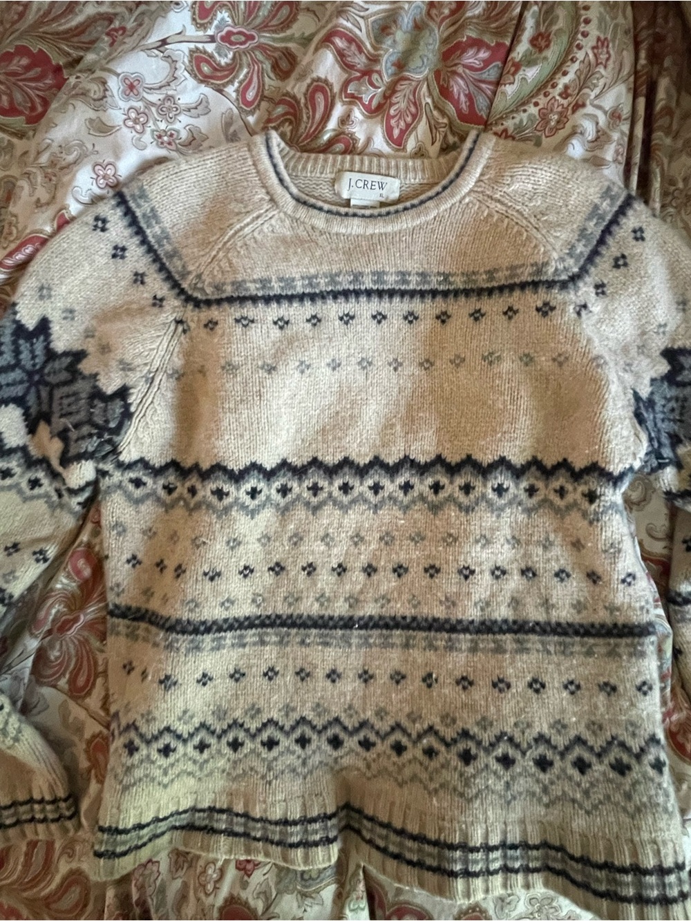 J.Crew Fair Isle Vintage Wool Sweater Cream/Blue XL NICE!!!